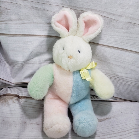 Vintage Eden Pastel Colorblock Bunny Rabbit Plush Stuffed Animal 13 Inch - Picture 1 of 12
